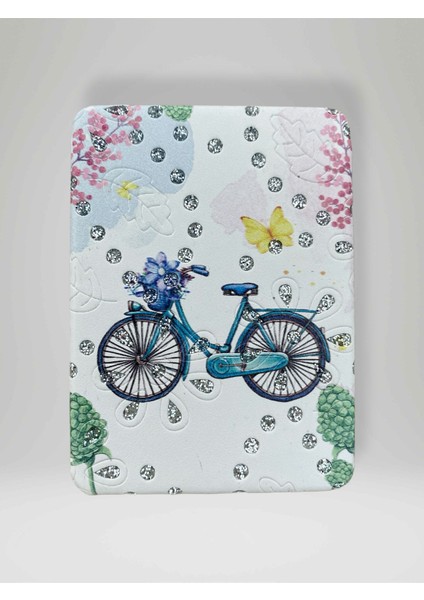 Işıltılı Bisiklet Temalı Çift Taraflı Cep Çanta Makyaj El Aynası 6cm x 9,5cm (Kod:34)