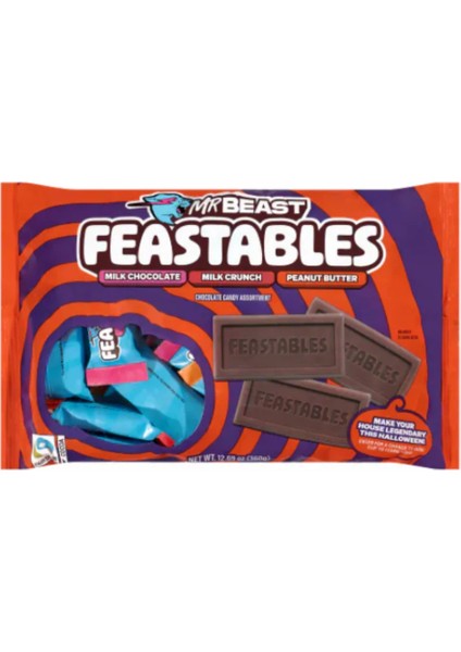 Mr Beast Feastables Milk Chocolate ,milk Crunch, Peanut Butter Chocolate Mini Ambalajlarda Karışık Çikolata Poşeti 360 gr