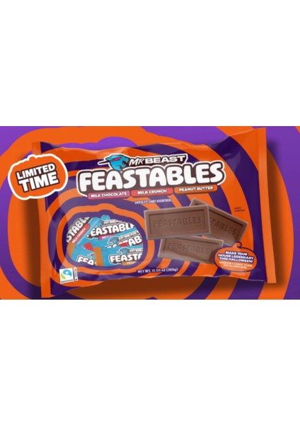 Mr Beast Feastables Milk Chocolate ,milk Crunch, Peanut Butter Chocolate Mini Ambalajlarda Karışık Çikolata Poşeti 360 gr fiyatları