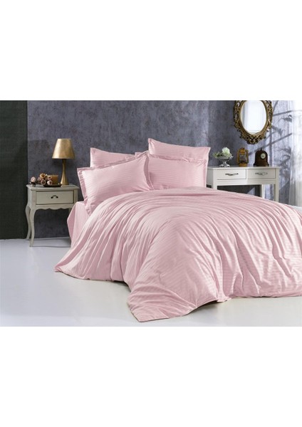 Saten Lastikli Çarşaflı Koyu Pudra Çift Kişilik Nevresim Takımı