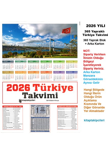 2026 Namaz Vakitli 365 Gün Yapraklı Dini Duvar Türkiye Takvimi Arka Karton Istanbul Manzaralı