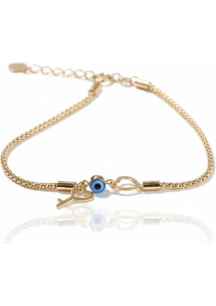 Minimal Kalp ve Anahtar,tasarım Gerçek Aşk Altın Bileklik