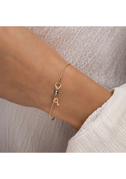 Minimal Kalp ve Anahtar,tasarım Gerçek Aşk Altın Bileklik modelleri