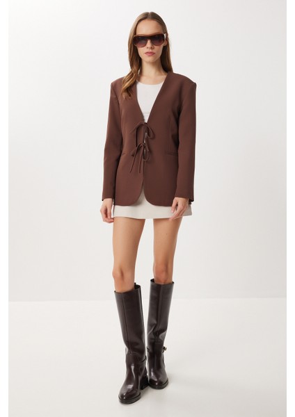 Fiyonk Detaylı Vatkalı Blazer Ceket LXA0016 Kahverengi modelleri