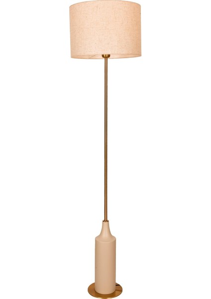 Avonnı Krem/eskitme Boya/kaplama Lambader E27 Ahşap Kumaş Metal 40CM