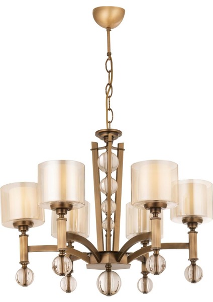 Avonnı AV-35002-6E Eskitme Kaplama Modern Avize E27 Metal Cam 75CM