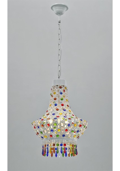 Avonnı AV-5106-B22 Beyaz Boyalı Klasik Avize E27 Metal Kristal 22CM