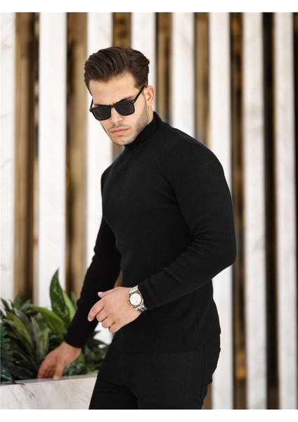 Siyah Erkek Slim Fit Yarım Balıkçı Fitilli Triko KAZAK-TRZ19158R01S fiyatları