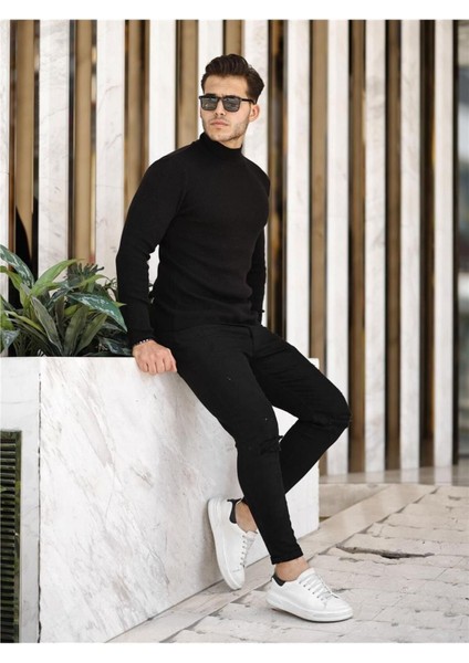 Siyah Erkek Slim Fit Yarım Balıkçı Fitilli Triko KAZAK-TRZ19158R01S modelleri