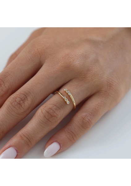 Üç Taş Lucky Minimal Altın Yüzük fırsatları