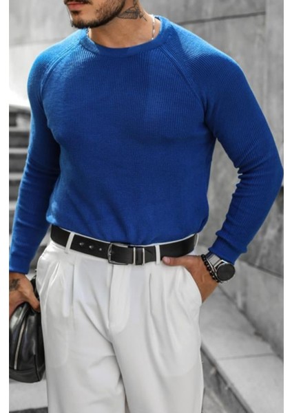 Erkek Saks Selanik Örgü Italyan Reklan Bisiklet Yaka Triko Kazak