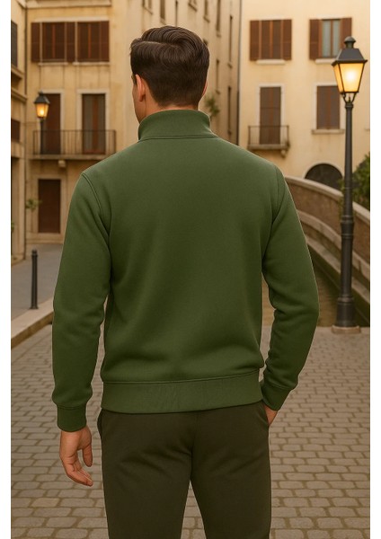 Erkek Kışlık Polo Yaka Haki Fermuarlı Sweatshirt indirimleri