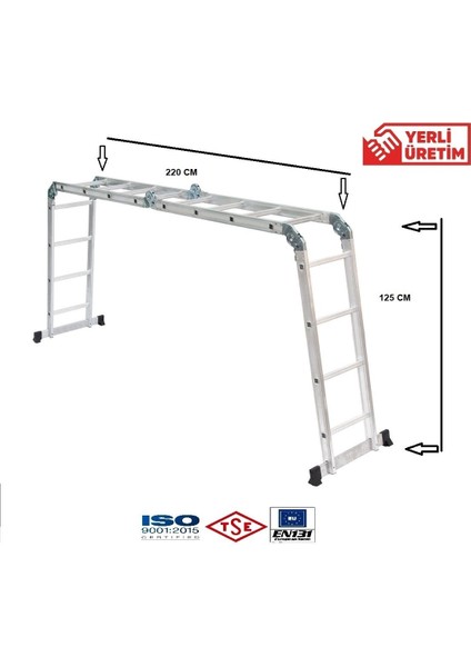 16 Basamak 4.50 M Alüminyum Akrobat Katlanır Merdiven – 1.6 mm Et Kalınlığı, 150 kg Taşıma Kapasiteli, Çok Amaçlı fiyatları