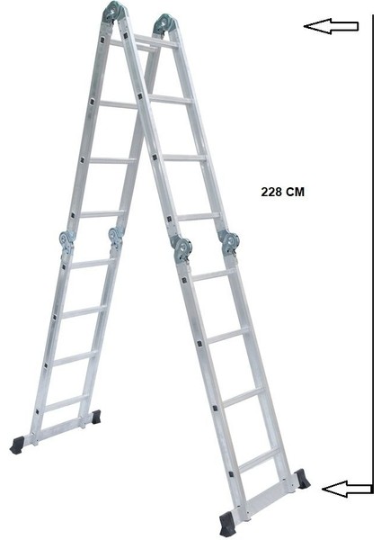 16 Basamak 4.50 M Alüminyum Akrobat Katlanır Merdiven – 1.6 mm Et Kalınlığı, 150 kg Taşıma Kapasiteli, Çok Amaçlı modelleri