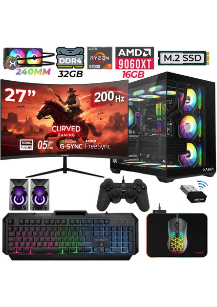 Nova X40 Ryzen 7 5700X 32GB Ram 1tb M.2 Nvme SSD 16GB RX9060 Xt Sıvı Soğutmalı 27" 200Hz Oyuncu Tavsiye Sistem