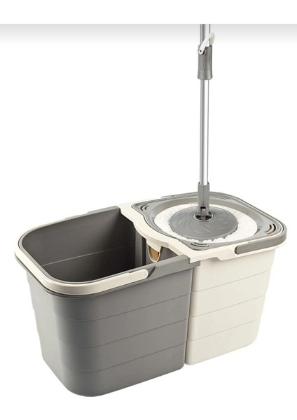 Duo Temizlik Seti Iki Hazneli Döner Başlıklı Paspas 19 Lt. Gri-Beyaz Mop