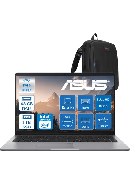 Expertbook B1 B1503CVA-S75437 Intel I5-13420H 48GB Ddr5 1tb SSD 15.6"fhd (1920 x 1080) Freedos Taşınabilir Bilgisayar S75437F18+ZETTAÇANTA