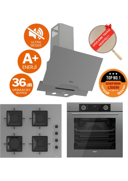 Fryart&silentart Ovva Sessiz Yeni Seri Antrasit Gri Ankastre Set (D065-SA + XE63CPR + SS208 )