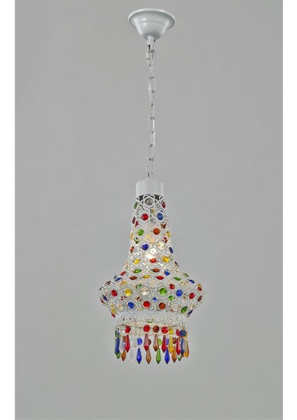 Avonnı AV-5108-1B Beyaz Boyalı Klasik Avize E14 Metal Kristal 37CM