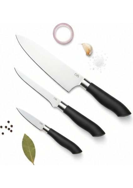 Sürmene Doğrama Siyah Baba Şef Bıçak Seti (3lü)