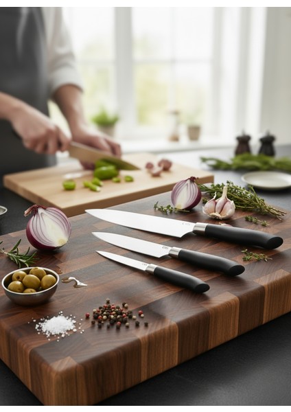 Sürmene Doğrama Siyah Baba Şef Bıçak Seti (3lü) fırsatları