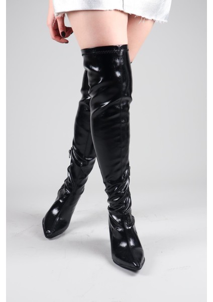 Nikki Diz Üstü Topuklu Çizme Siyah modelleri