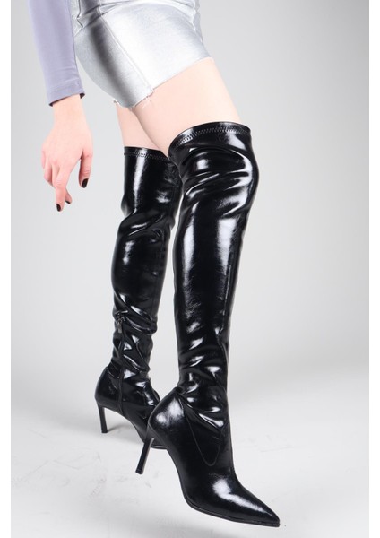 Nikki Diz Üstü Topuklu Çizme Siyah indirimleri