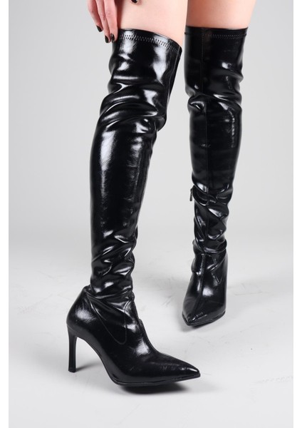 Nikki Diz Üstü Topuklu Çizme Siyah