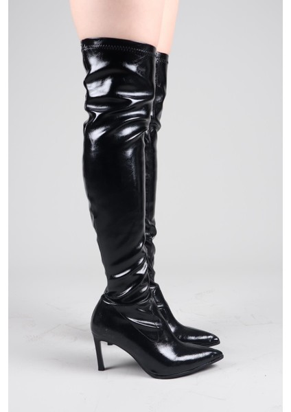 Nikki Diz Üstü Topuklu Çizme Siyah