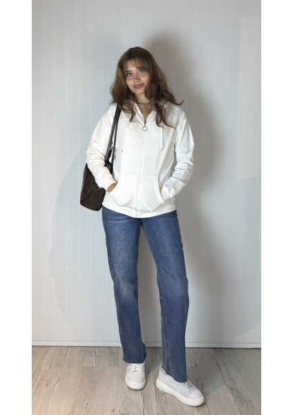 Kadın Kapüşonlu Fermuarlı Cep Detaylı Oversize Hırka Sweatshirt fiyatları