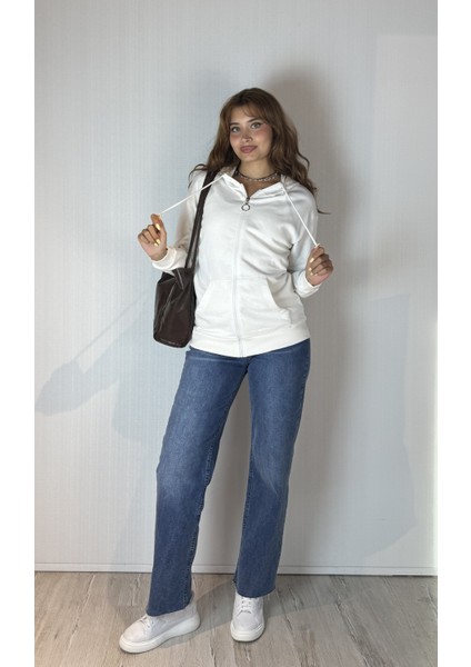 Kadın Kapüşonlu Fermuarlı Cep Detaylı Oversize Hırka Sweatshirt modelleri