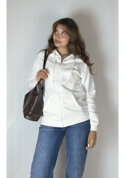 Kadın Kapüşonlu Fermuarlı Cep Detaylı Oversize Hırka Sweatshirt fırsatları