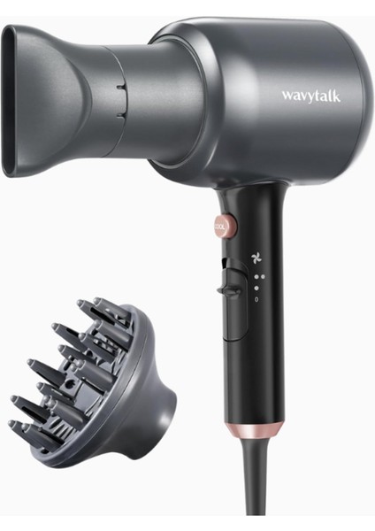 Güçlü 2200W Saç Kurutma Makinesi, Gri Renk, Difüzör ve Konsantratör Ile.