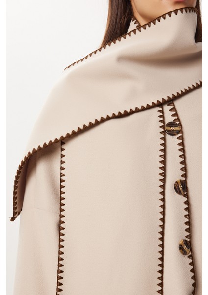 Atkı Detaylı Nakış Işlemeli Kaşe Ceket LNT0015 Bej fırsatları