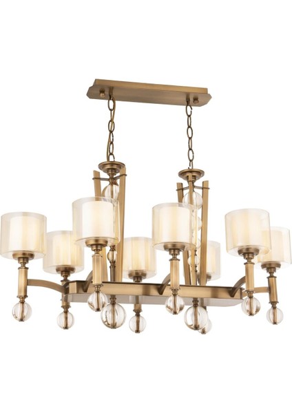 Avonnı AV-35002-8E-YM Eskitme Kaplama Modern Avize E27 Metal Cam 105X60CM