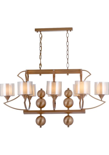 Avonnı AV-35003-8E-YM Eskitme Kaplama Modern Avize E27 Metal Cam 100X55CM