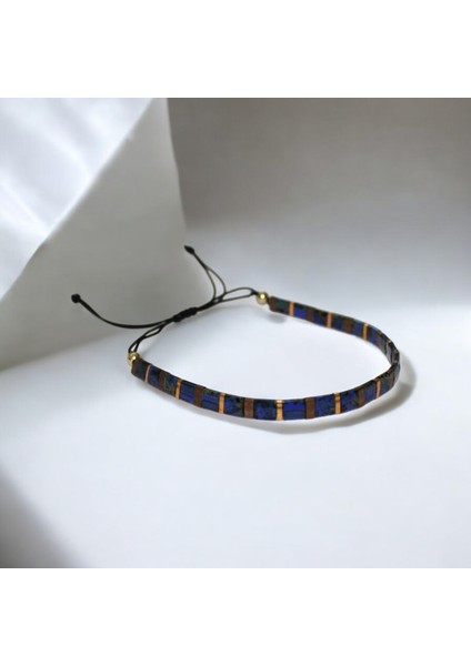 Tila Boncuklu Lacivert–altın–antik Sarı Unisex Ayarlanabilir El Yapımı Bileklik fiyatları