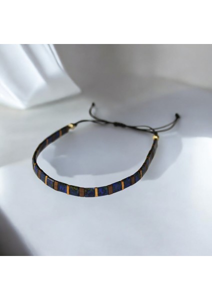 Tila Boncuklu Lacivert–altın–antik Sarı Unisex Ayarlanabilir El Yapımı Bileklik modelleri