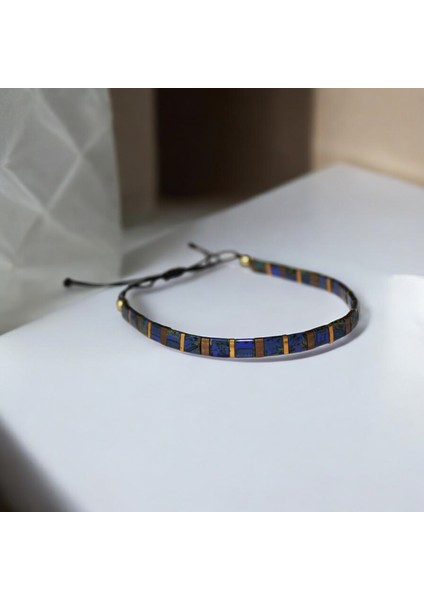 Tila Boncuklu Lacivert–altın–antik Sarı Unisex Ayarlanabilir El Yapımı Bileklik fırsatları