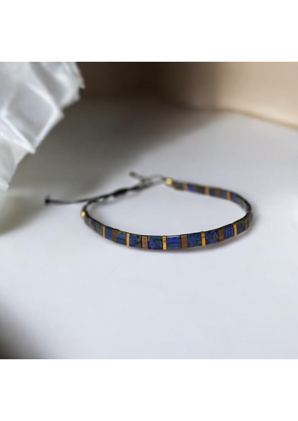 Tila Boncuklu Lacivert–altın–antik Sarı Unisex Ayarlanabilir El Yapımı Bileklik indirimleri