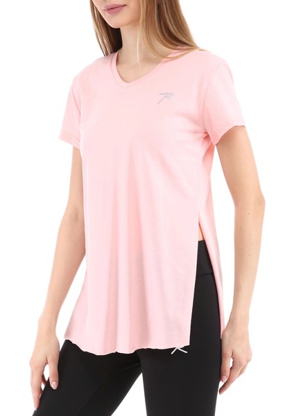 Kadın %100 Pamuk V Yaka T-Shirt Fragum Pembe