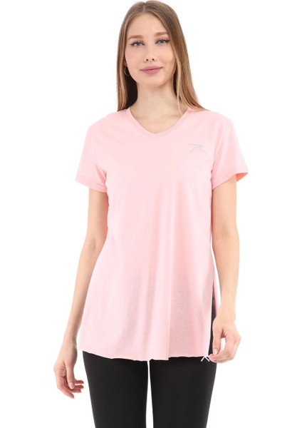 Kadın %100 Pamuk V Yaka T-Shirt Fragum Pembe fiyatları