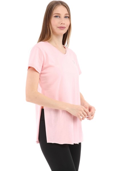 Kadın %100 Pamuk V Yaka T-Shirt Fragum Pembe modelleri