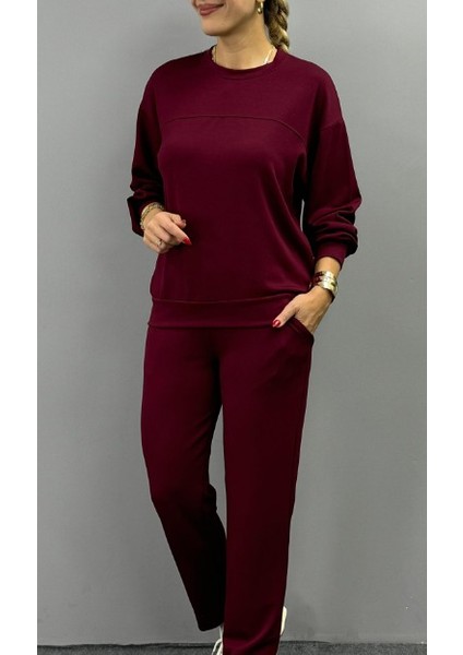 Ulak Handmader Kadın Uzun Kollu Bisiklet Yaka Viskon Iki Iplik Bluz ve Pantolon Ikili Takım