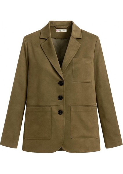 4780 Kadın Normal Kesim Suni Süet Blazer Ceket Haki fiyatları