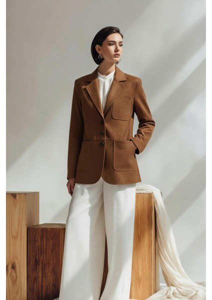 4780 Kadın Normal Kesim Suni Süet Blazer Ceket Kahve
