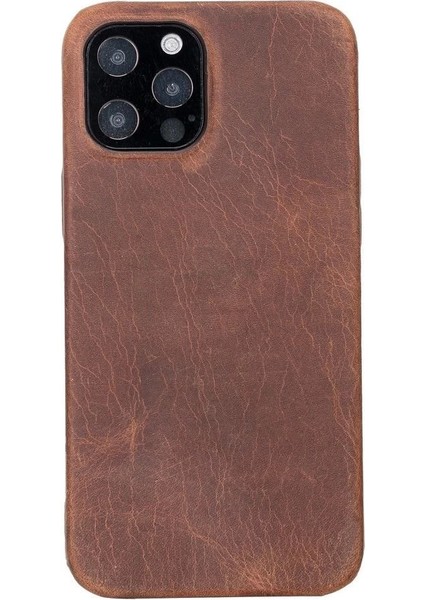 Apple iPhone 12 Pro Max Uyumlu Deri Arka Kapak Rock G2 Kahve
