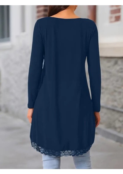 Ulak Handmader Kadın Uzun Kollu Bisiklet Yaka Asimetrik Kesim Detaylı Dantelli Viskon Bluz modelleri