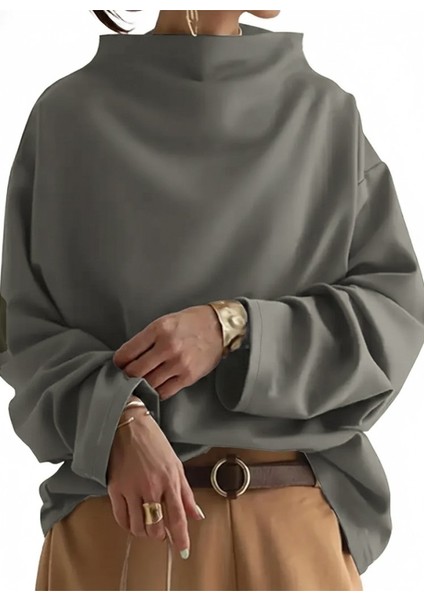 Ulak Handmader Kadın Uzun Kollu Geniş Balıkçı Yaka Modal Bluz