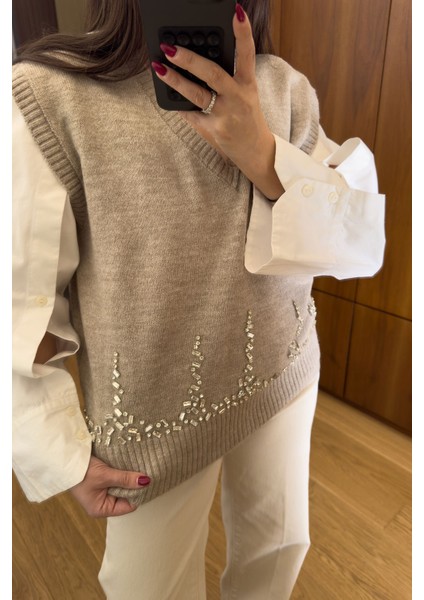 Taşlı V Yaka Orj Süveter- Taş modelleri